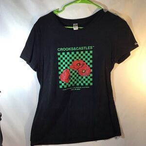 Crooks & Castles Black Tee with Red and Green Graphic